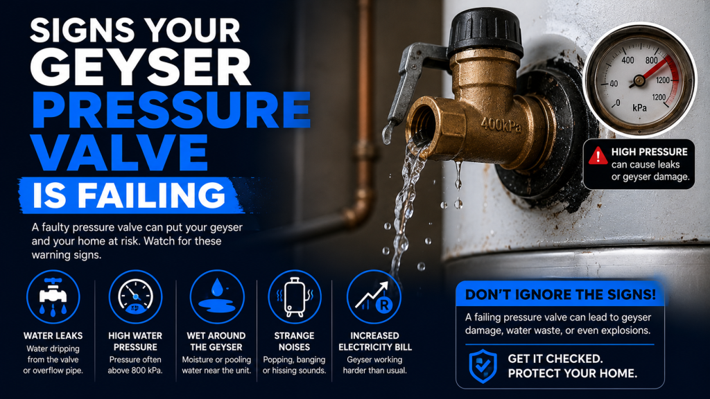 failing geyser pressure valve causing leaks and pressure problems in Kuils River