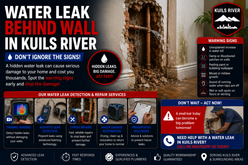 water leak behind wall Kuils River causing damp walls and hidden damage